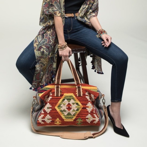 Boho Aztec Tribal Western Large Travel Vacation Tote Bag - Picture 7 of 7